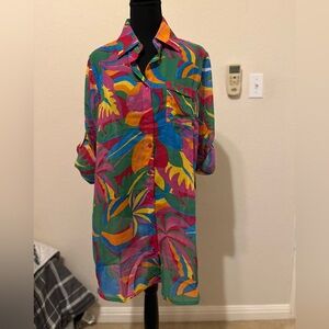 Violet Sky Vintage 80s 90s‎ super bright tropical floral blouse. Size L. NWT